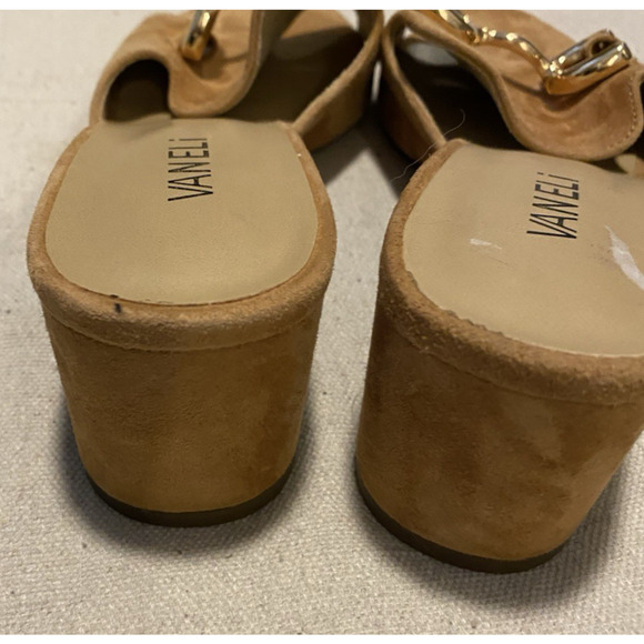 Vaneli Suede Slide Sandals Womens US 9 EU 40 Taupe Leather Wedge Heel Dress Shoe - Picture 8 of 10